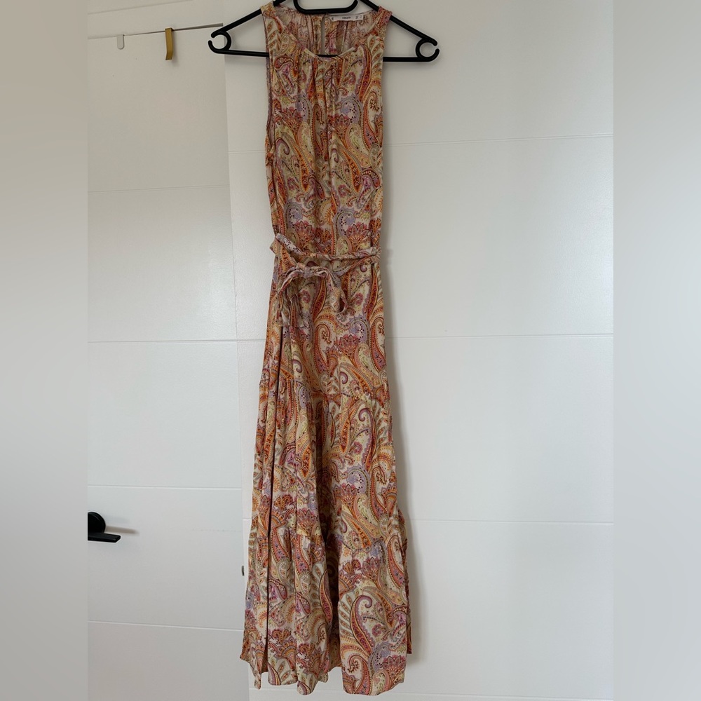 Mango floor length dress with belt detail